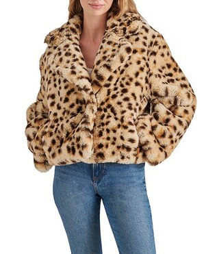 Steve Madden Plush Faux Fur Leopard Print Notch Lapel Neck Long Sleeve Jacket | Dillard's | Dillard's