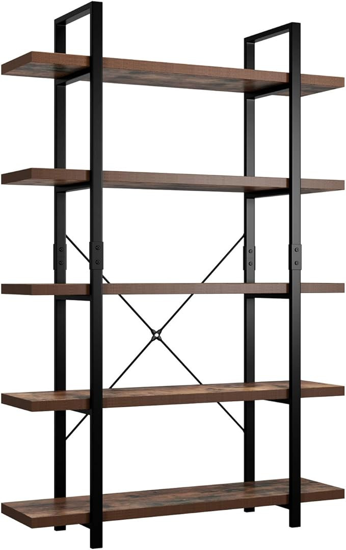 Homfa Bookshelf, 5-Tier Industrial Bookcase, Open Storage Display Shelves Organizer, Accent Furni... | Amazon (US)