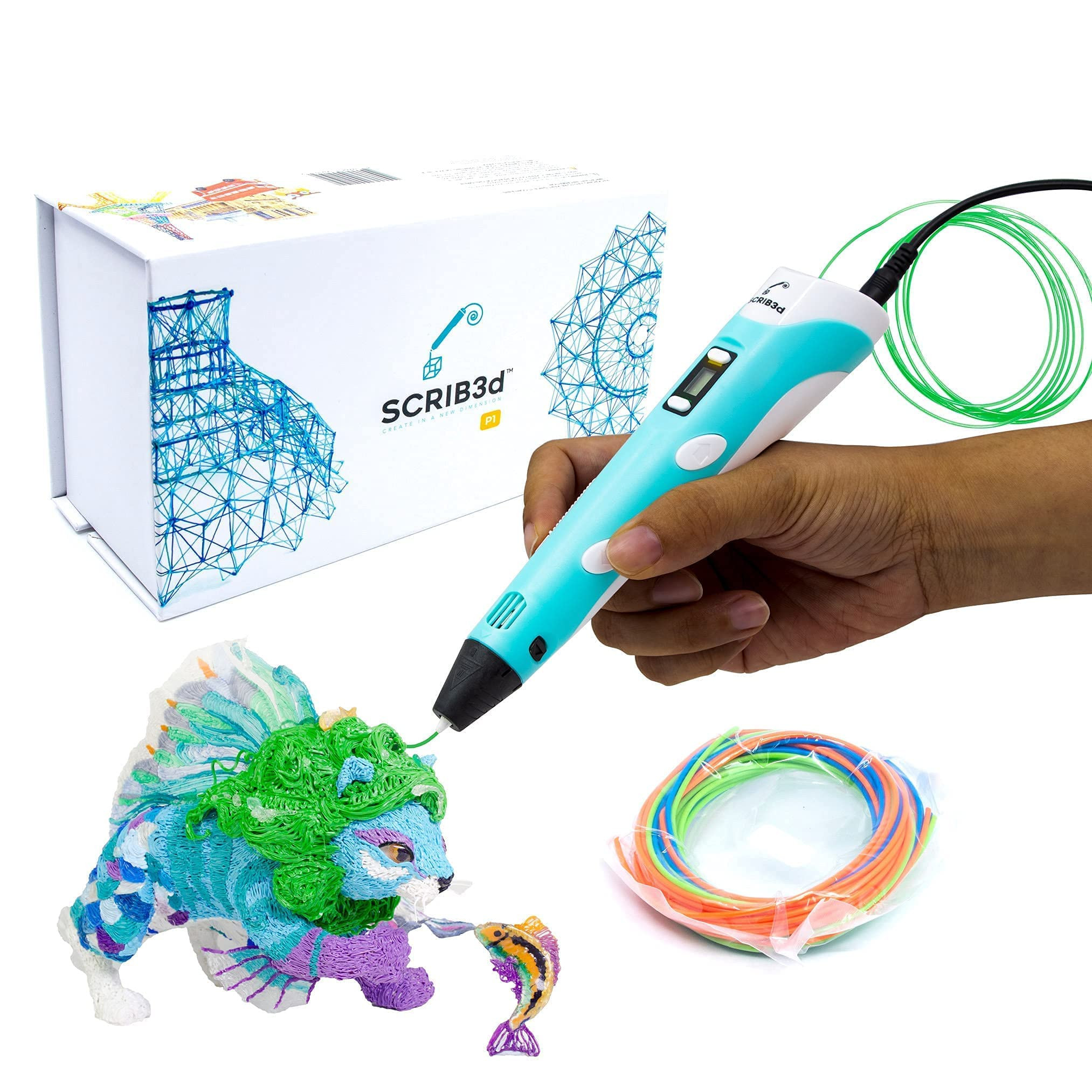 SCRIB3D P1 3D Printing Pen with Display - Includes 3D Pen, 3 Starter Colors of PLA Filament, Sten... | Amazon (US)