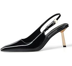 Slingback Heels for Women Closed Toe 3.5 IN Kitten Heels Women Pumps Square Toe Heeled Sandals fo... | Amazon (US)