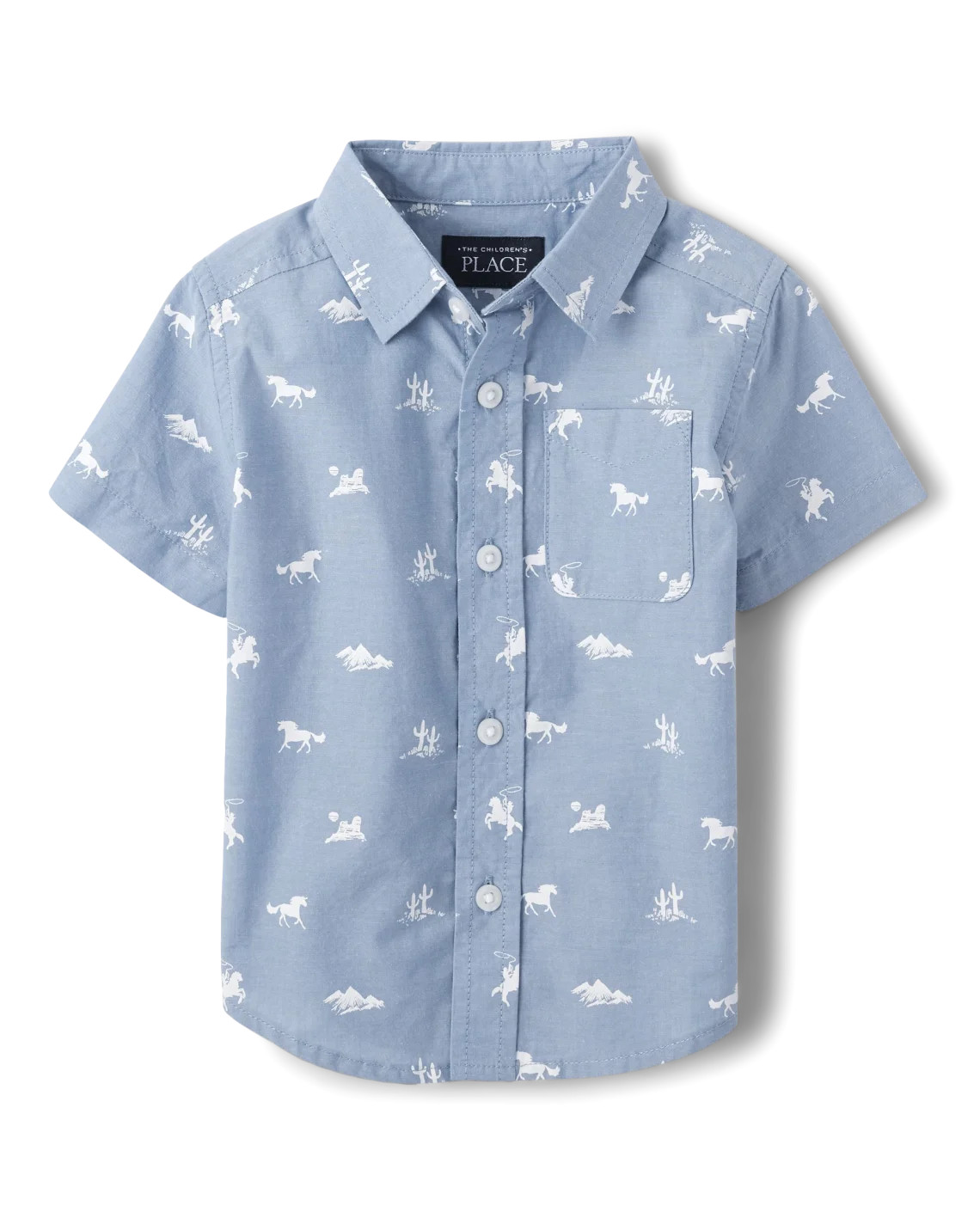 Baby And Toddler Boys Dad And Me Horse Poplin Button Up Shirt - blue riviera | The Children's Place