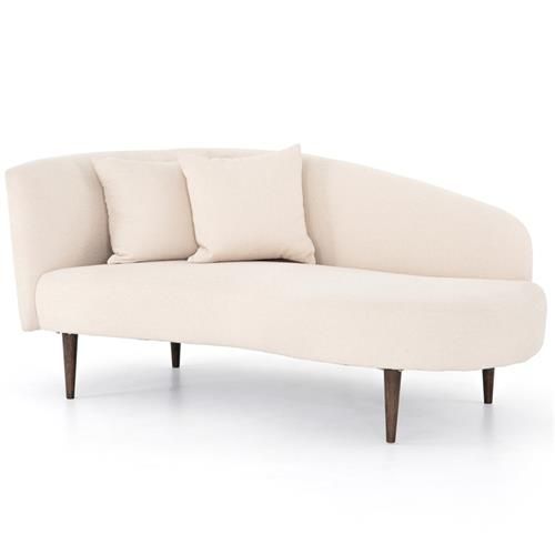 James Modern Classic Beige Performance Brown Oak Wood Chaise Lounge - Left Arm Facing | Kathy Kuo Home