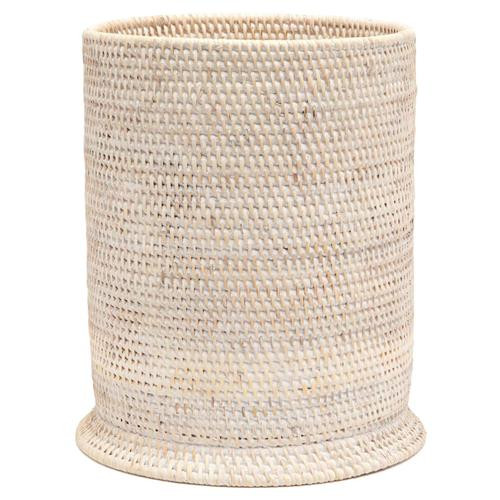 Pigeon and Poodle Dalton Coastal Beach Whitewash Rattan Round Waste Basket | Kathy Kuo Home