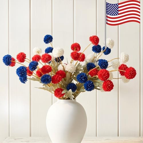 Red White and Blue Artificial Flower Arrangement 12 Stems with American Flag, 4th of July Table D... | Amazon (US)