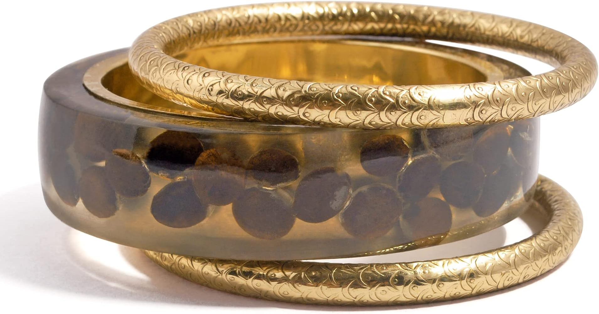 Fashionable Slim Brass Clear Resin Bangle Set with Embedded Roasted Coffee Beans Bangles With Tim... | Amazon (US)