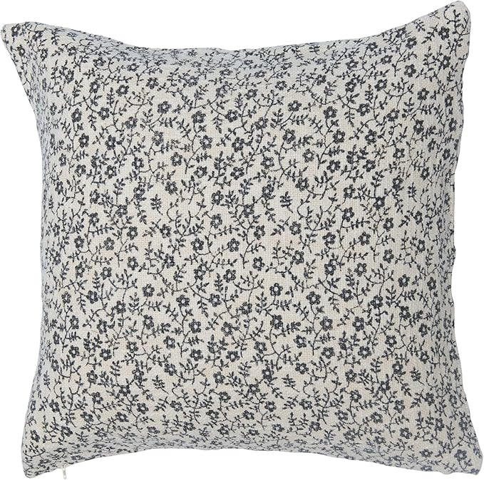 Creative Co-Op 20" Square Cotton Slub Printed Floral Pattern Pillow, Natural & Black | Amazon (US)
