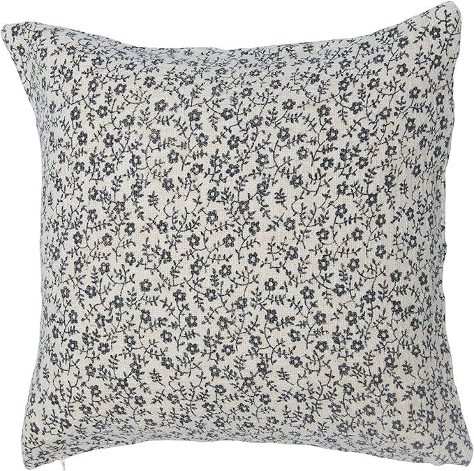 Creative Co-Op 20" Square Cotton Slub Printed Floral Pattern Pillow, Natural & Black | Amazon (US)