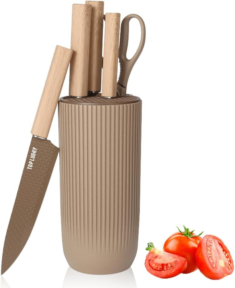 Knife Set, Wiztoynia 6-Piece Coffee Kitchen Knife Set for Home, Anti-Rust Non-stick Stainless Steel Sharp Chef Knife Set with Universal Knife Block for Kitchen, Ergonomical Design (Coffee) | Amazon (US)