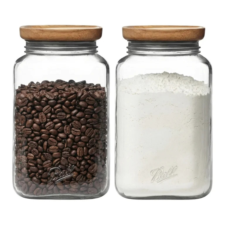 (2 pack) Ball 15.6 Cup Stack & Store Glass Jar with Acacia Wood Lid \u2013 Airtight Wide Mouth Gl... | Walmart (US)