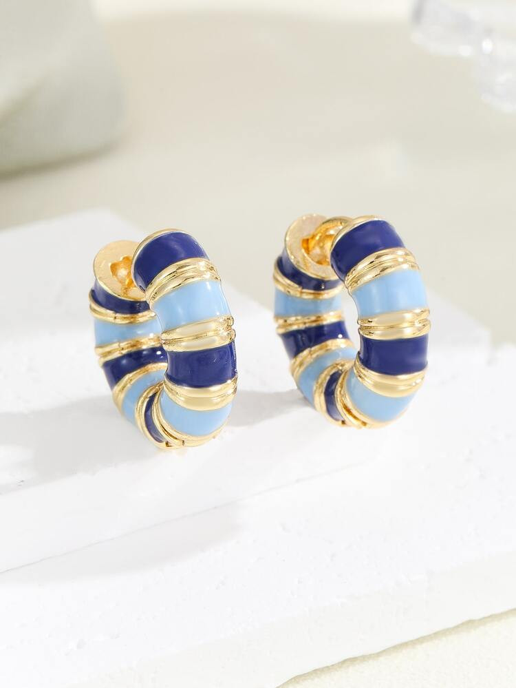1pc Two Tone Hoop Earrings Copper Jewelry | SHEIN