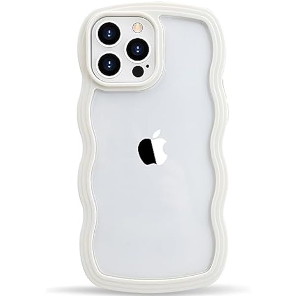 Caseative Cute Curly Wave Frame Shape Shockproof Soft Compatible with iPhone Case (White,iPhone 14 Pro) | Amazon (US)