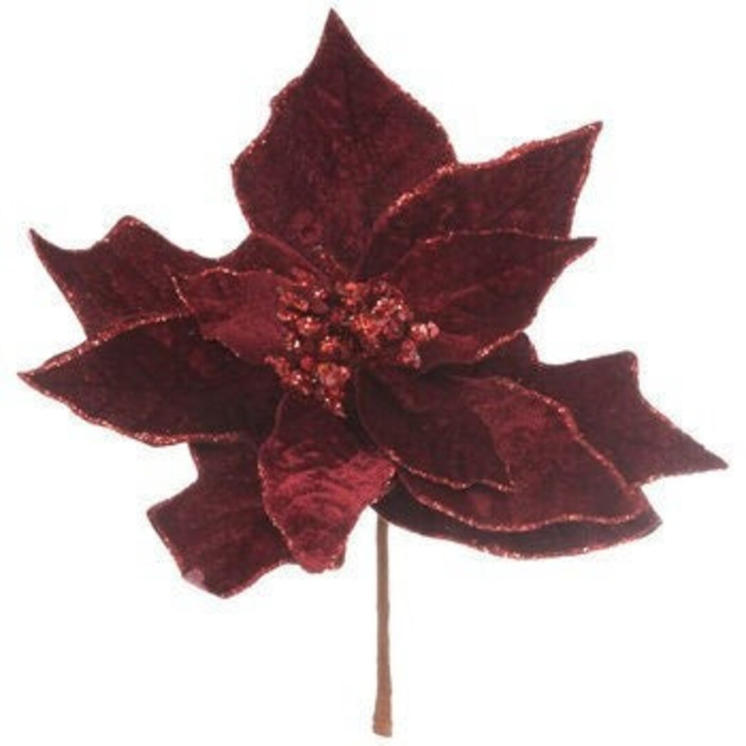 3 Dark Red Glitter Velvet Poinsettia Pick Christmas Tree Trimming Home Decoration Keepsake Wreath... | Etsy (US)