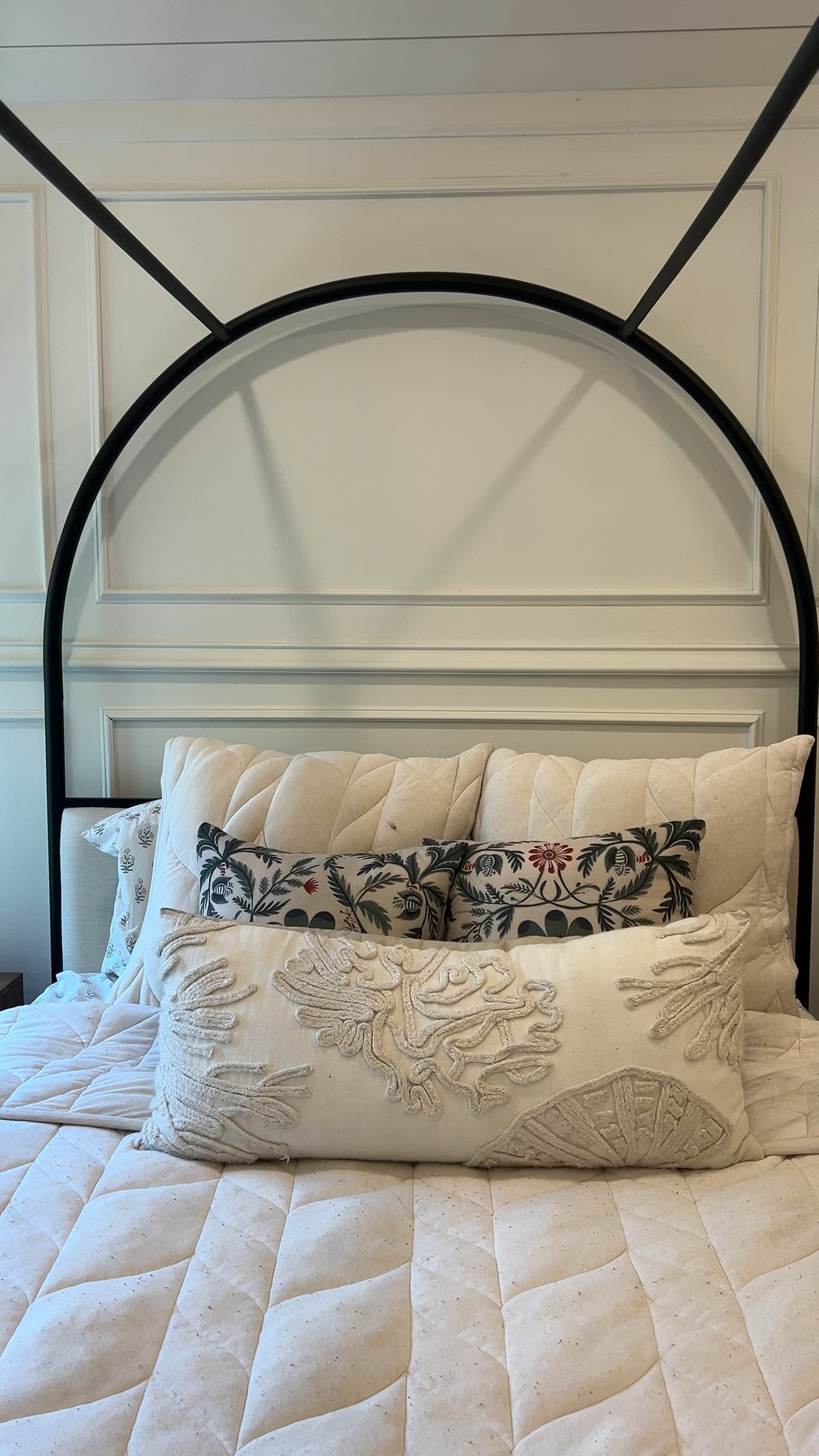 Layering neutrals is my favorite way to make a bedroom feel calm but still interesting. The mix of quilted bedding, textured lumbar pillows, and that classic black canopy frame gives just enough contrast without losing the cozy vibe. Simple, timeless, and easy to recreate.

neutral bedroom decor, black canopy bed, layered bedding look, textured throw pillows, cozy bedroom styling, classic home design, quilted bedding, modern traditional bedroom, calming bedroom ideas, affordable home decor

#LTKHome #LTKSeasonal #LTKKids