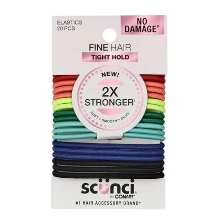 Scunci No Damage 2x Stronger Hold Ponytail Holder Hair Ties for Fine Hair Assorted Colors 20 Count | Walmart (US)