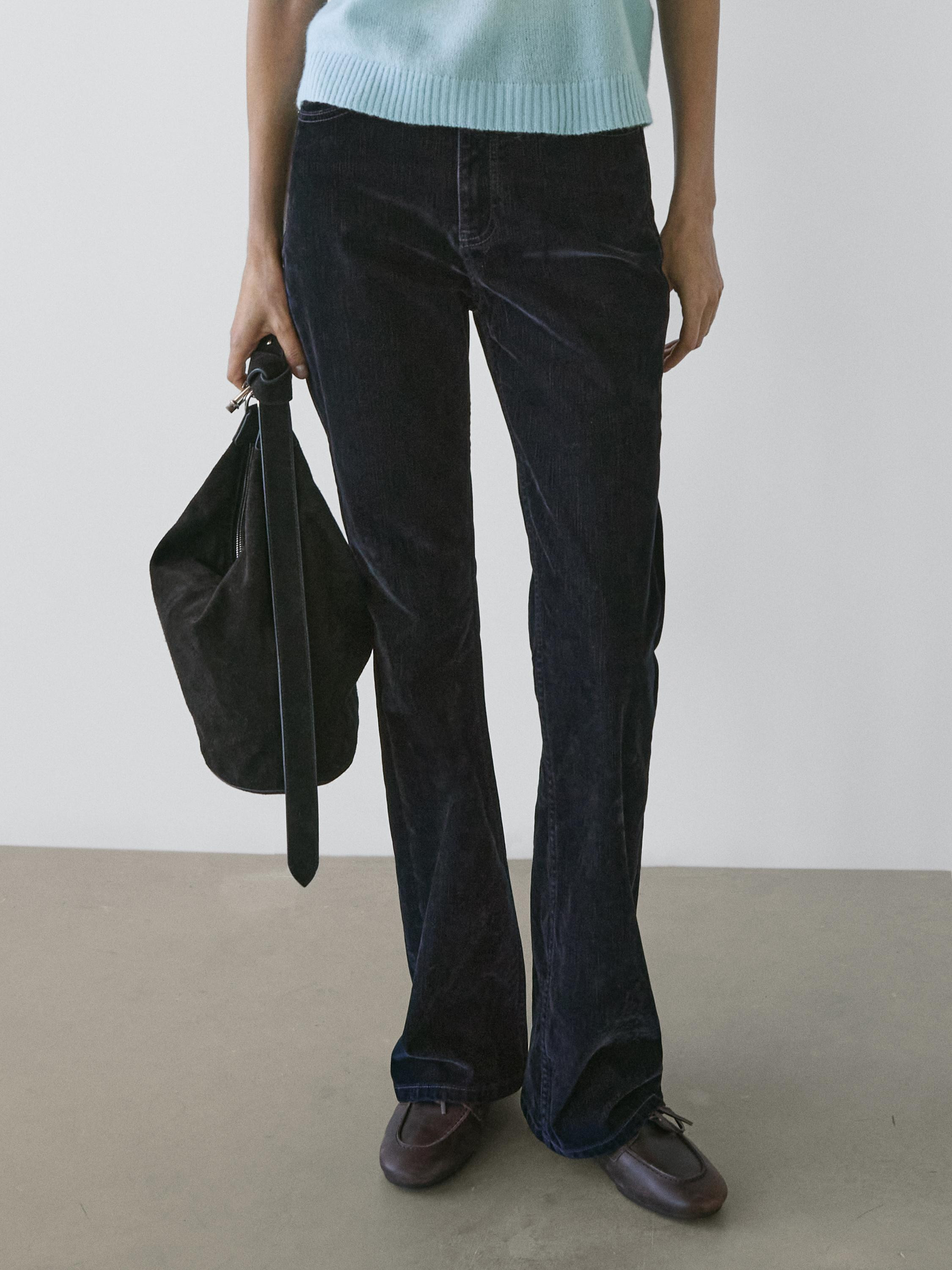 High-waist boot-cut flocked jeans | Massimo Dutti UK