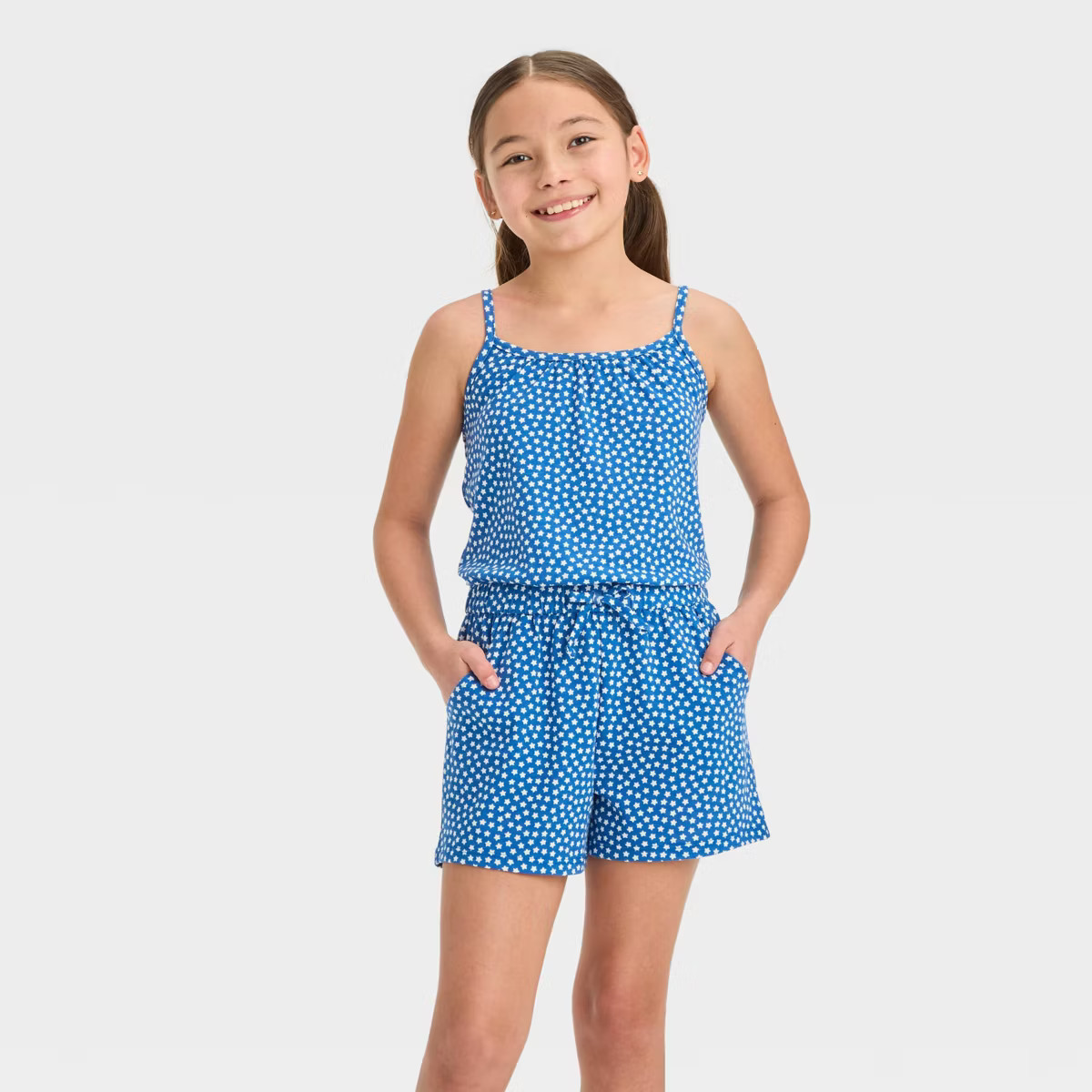 Girls' Sleeveless Star Knit Romper - Cat & Jack™ Blue L Plus | Target