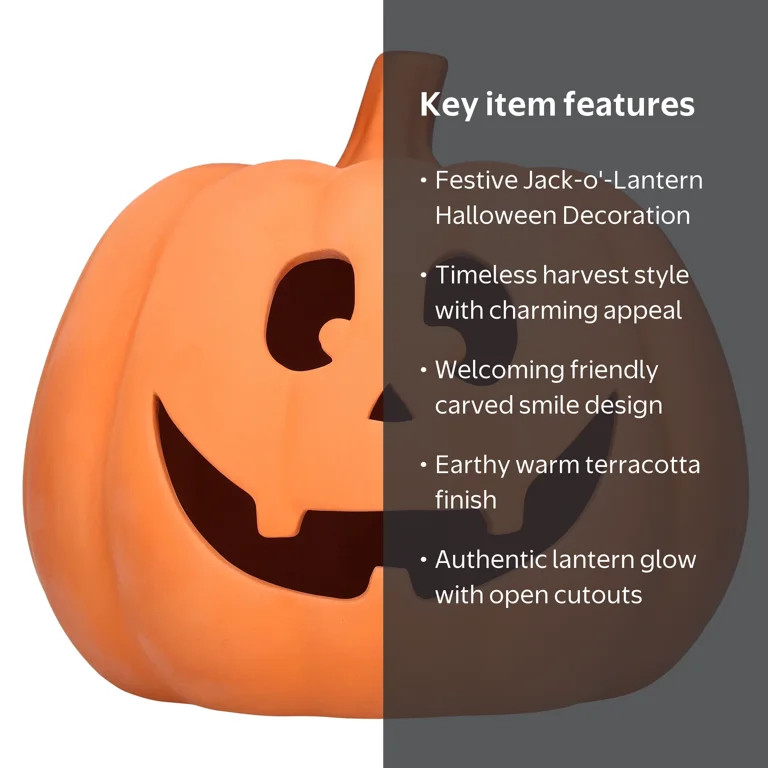 Jack-o'-Lantern Decoration, Terracotta, 9.25", Halloween by Way To Celebrate | Walmart (US)