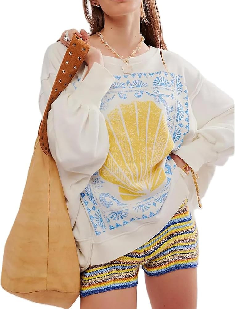 Women's Oversized Star Sweatshirt Long Sleeve Y2k Shirt Drop Shoulder Vintage Graphic Crewneck Ja... | Amazon (US)