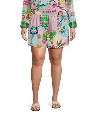 Sugarlips Plus Retro Novelty Printed Coordinating High Waisted Satin Shorts | Dillard's | Dillard's