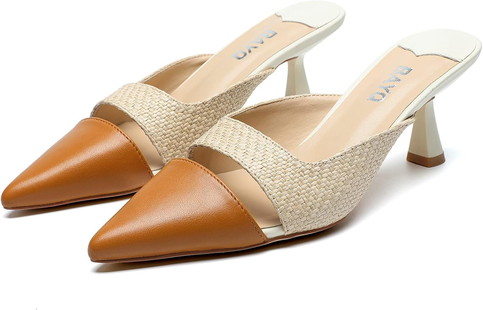 Amazon.com | Heeled Mules Women Pointed Toe Slingback Two-Tone Pumps Kitten Slides Backless Dress... | Amazon (US)