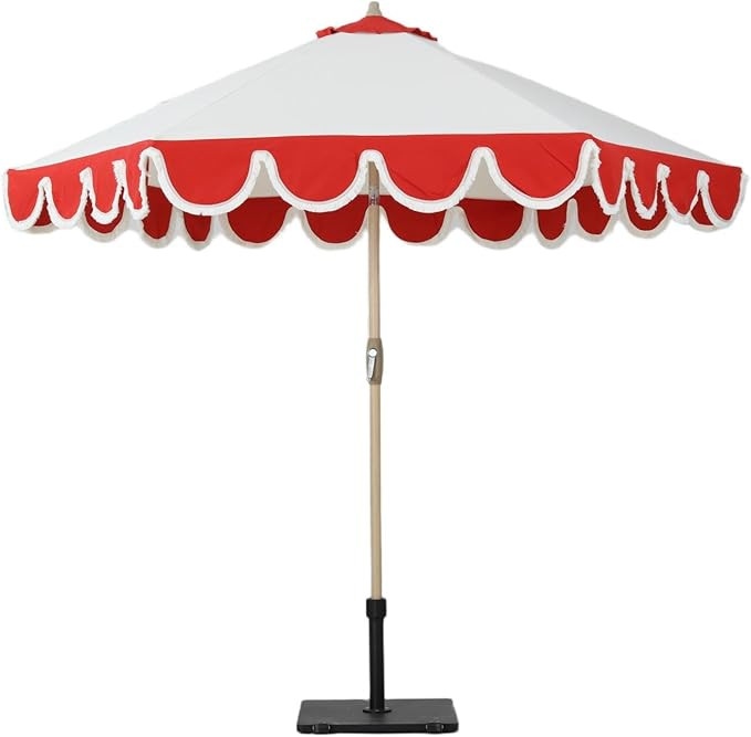 Tempera 9ft Beige Spliced Red Tassels Scallop Patio umbrella,Outdoor Table Market Umbrellas with ... | Amazon (US)