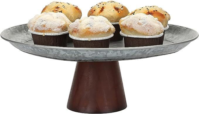 MyGift Rustic Galvanized Silver Metal Cake Plate or Cupcake Dessert Tabletop Display Stand with B... | Amazon (US)