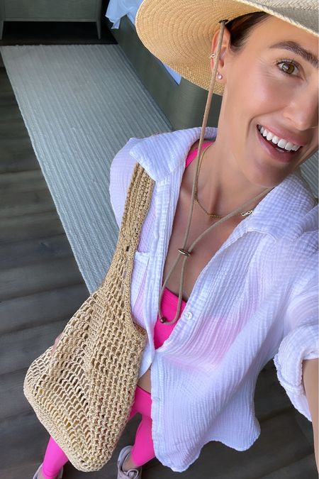 FASHION \ summer activewear, lightweight button up from Target and straw bag from Amazon 

Mom fit
Errands 

#LTKFindsUnder50 #LTKStyleTip