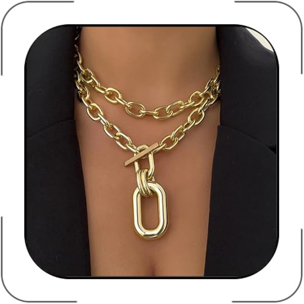 CSIYANJRY99 Chunky Gold Necklaces for Women,Multilayer Punk 80s Hip Hop Necklace,Layered Cuban Li... | Amazon (US)