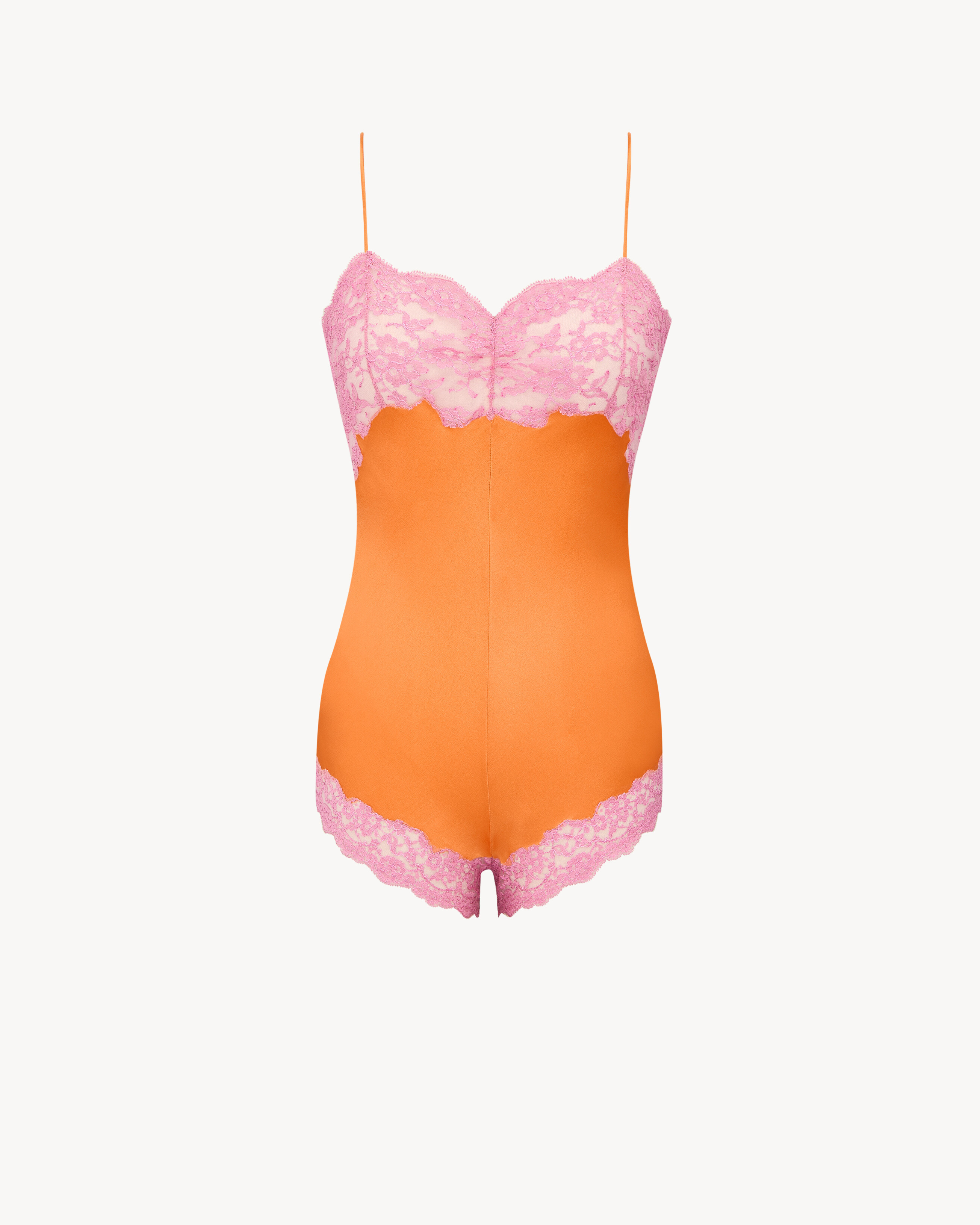 laced romper in silk satin | Saint Laurent Inc. (Global)