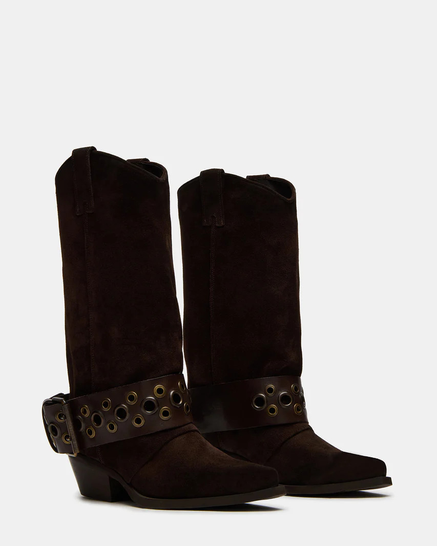 ROXBURY Brown Suede Pointed-Toe Western Boot | Women's Boots | Steve Madden (US)