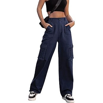 ZMPSIISA Women High Waisted Cargo Pants Wide Leg Casual Pants 6 Pockets Combat Military Trousers | Amazon (US)