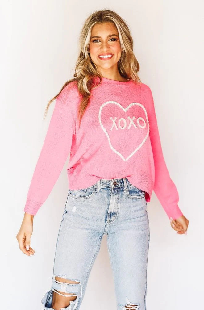 XOXO Tinsel Pullover Sweater - Hot Pink | Hazel and Olive