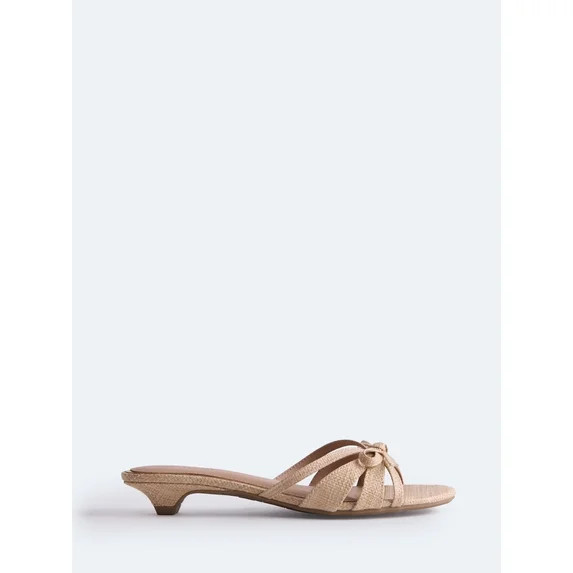Free Assembly Women's Kitten Faux Raffia Kitten Heel Sandals with Bow | Walmart (US)