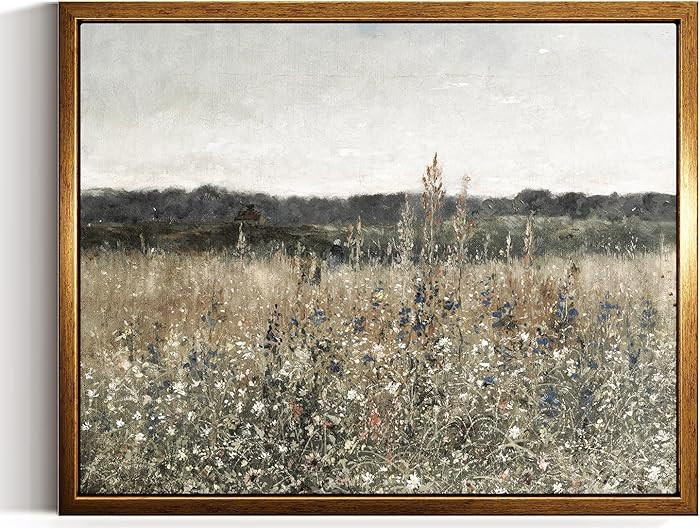 InSimSea Golden Framed Vintage Canvas Wall Art Wildflower Field 8x10In, Rustic Meadow with Flower... | Amazon (US)