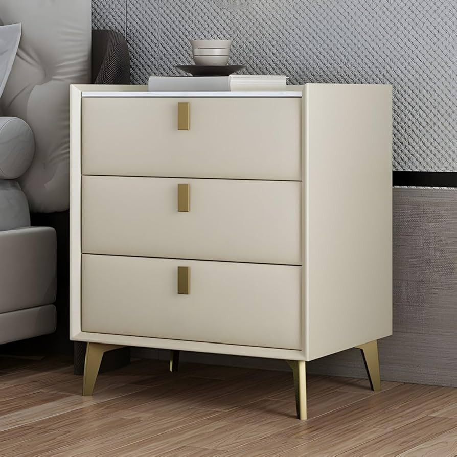 RUNNUP Glam Nightstand Modern Bedside Table with 3 Drawers and Stone Countertop 18" L Practical E... | Amazon (US)