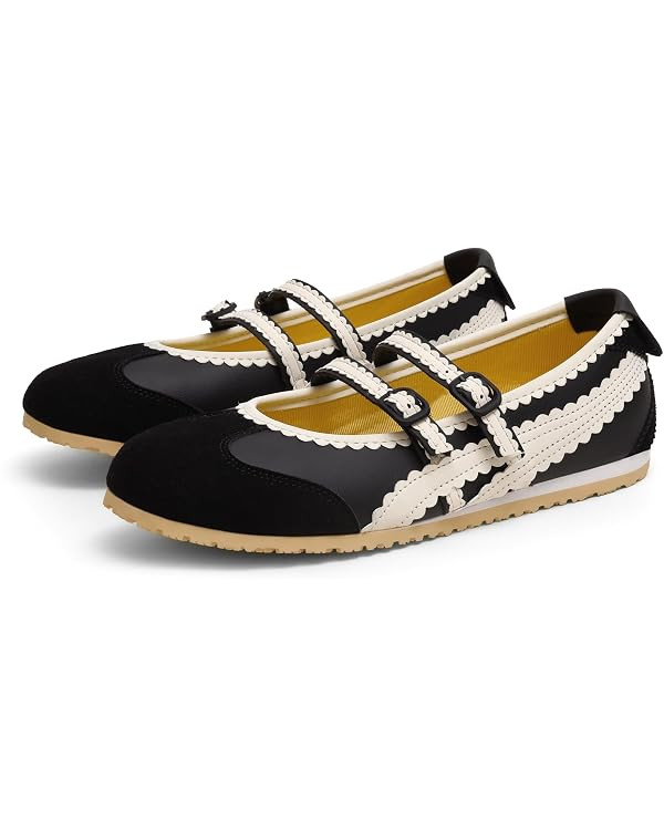 Adolilove Ballet Sneakers for Women Mary Jane Flats Walking Shoes Slip On with Elastic Straps wit... | Amazon (US)