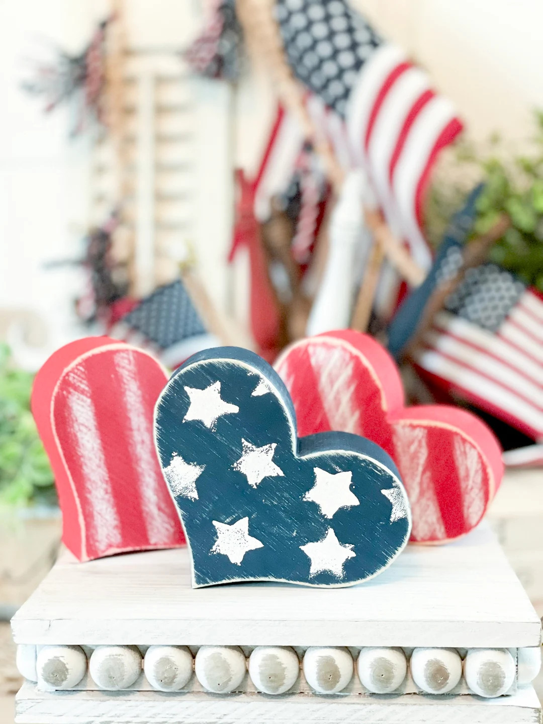 Wood Heart, Heart Decor, Patriotic Decor, Patriotic Tiered Tray, Hearts, Red Hearts, Stars and St... | Etsy (Global)