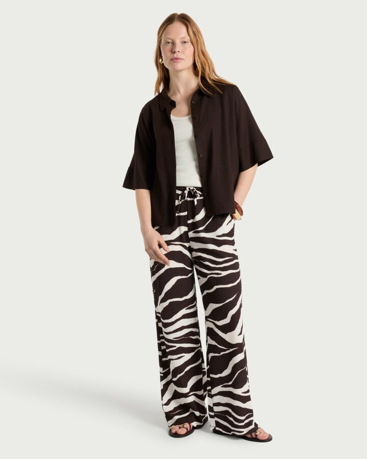 F&F Zebra Print Wide Leg Drawstring Trousers in Multi Brown | Tesco F&F