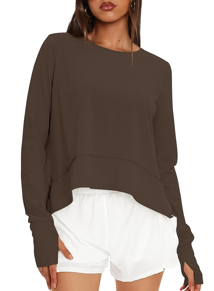 Darong Cotton Long Sleeve Workout Shirts for Women Loose Fit Athletic Yoga T-Shirts Casual Slouch... | Amazon (US)