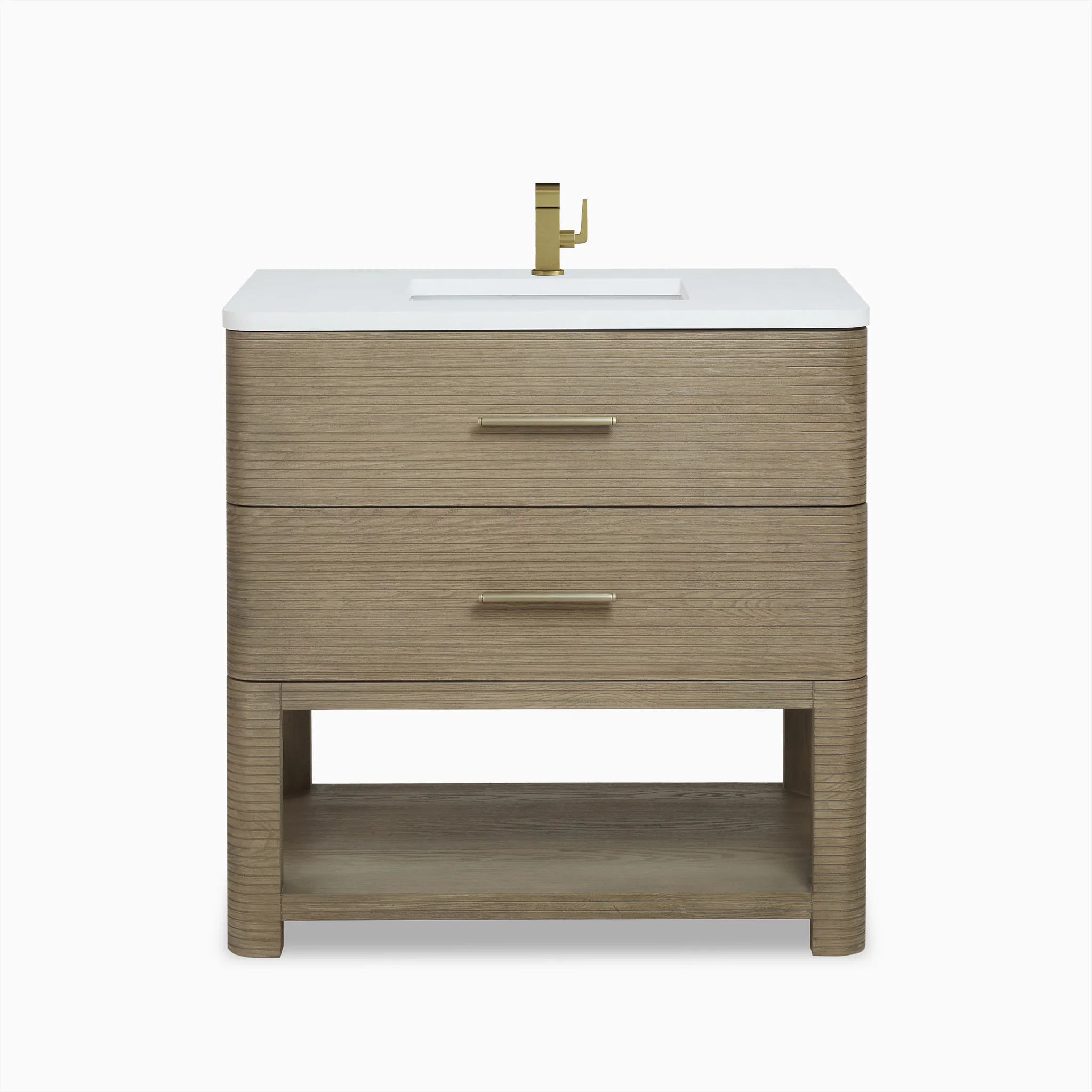 Paxton 36" Single Vanity in Pebble Oak with 3 cm White Zeus Quartz Top | Edward Martin