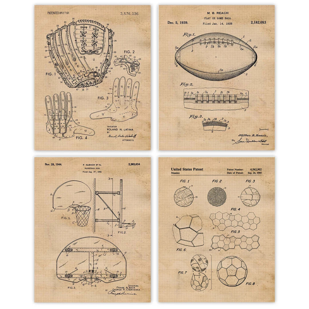 Vintage Sports 7 Patent Poster Prints, 4 Unframed Photos, Wall Art Decor Gifts for Home Office Ma... | Etsy (US)