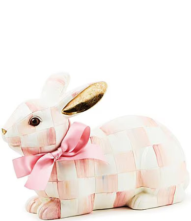 MacKenzie-Childs Easter Collection Check Resting Bunny Figurine - Rosy Check | Dillard's