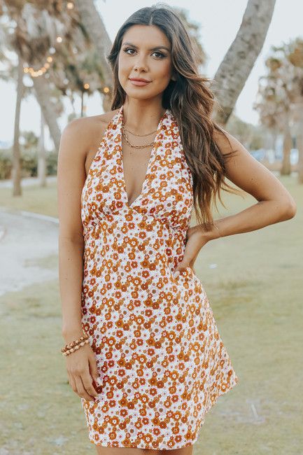 V-Neck Tie Halter Daisy Dress - FINAL SALE | Magnolia Boutique