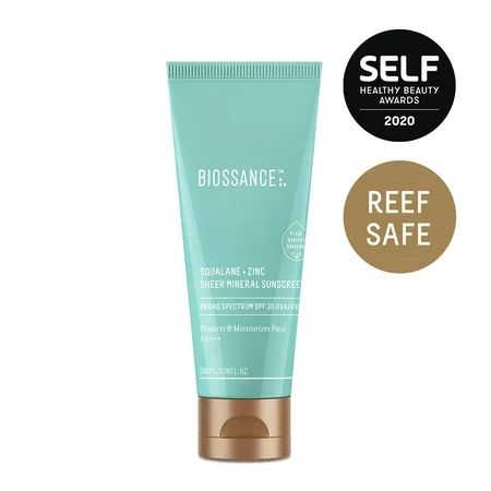 Biossance Squalane + Zinc Sheer Mineral Sunscreen 30 SPF Reef Safe Jumbo Size 3.38 oz. | Walmart (US)