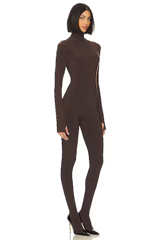 Slim Fit Turtle Catsuit With Footsie in Chocolate | Revolve Clothing (Global)