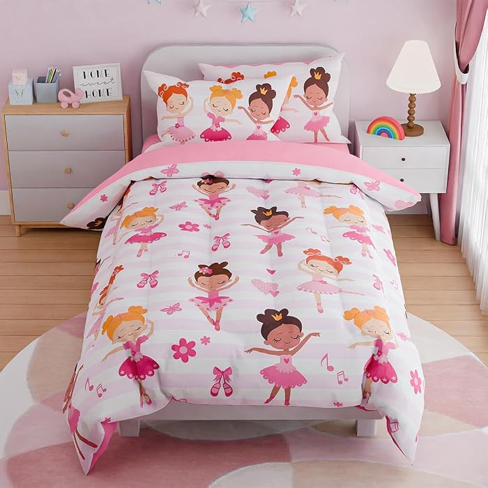 Ballet Twin Bedding Sets for Girls, Ultra Soft Microfiber Comforter Set with 3-Pieces, Comforters... | Amazon (US)