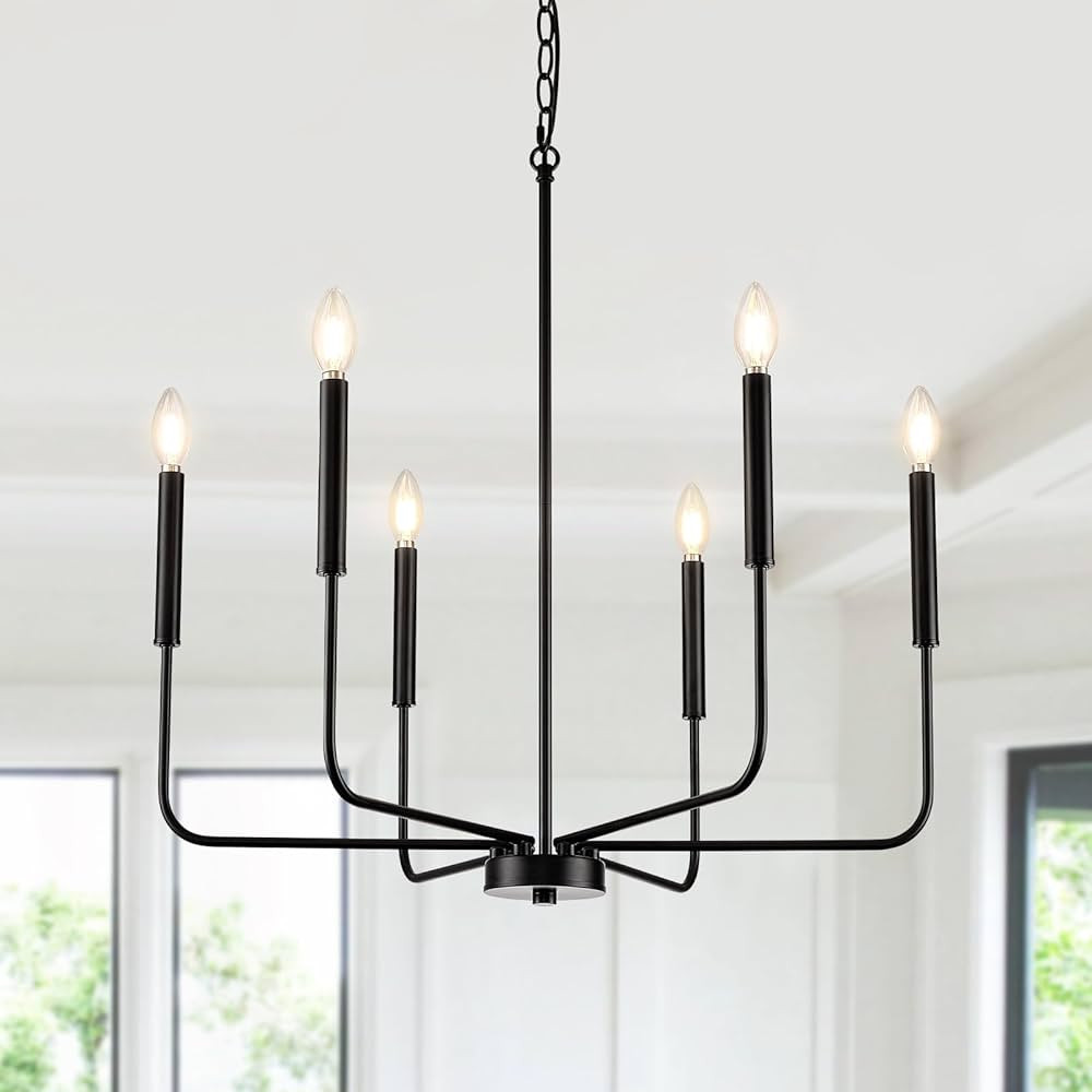 Black Chandelier, Modern Farmhouse Dining Room Light Fixture 6-Light Chandelier with Chain, Metal... | Amazon (US)