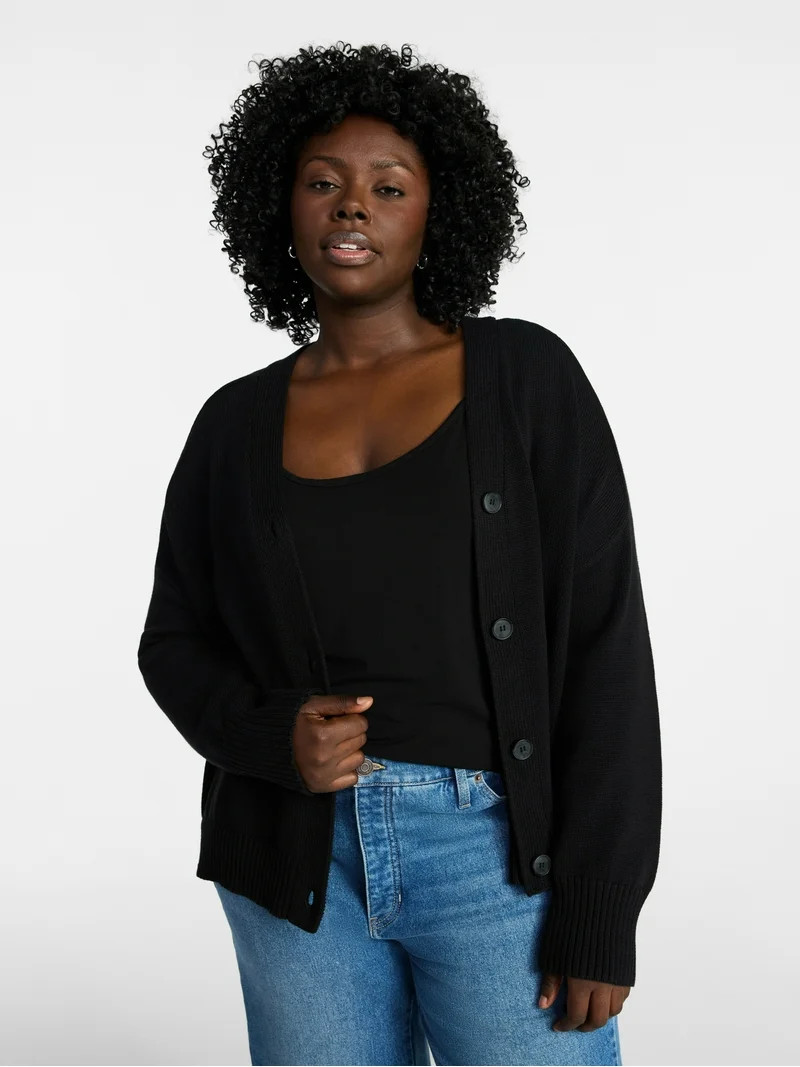 Terra & Sky Women's Plus Size Boyfriend Cardigan with Long Sleeves, Midweight, Size 0X-5X | Walmart (US)