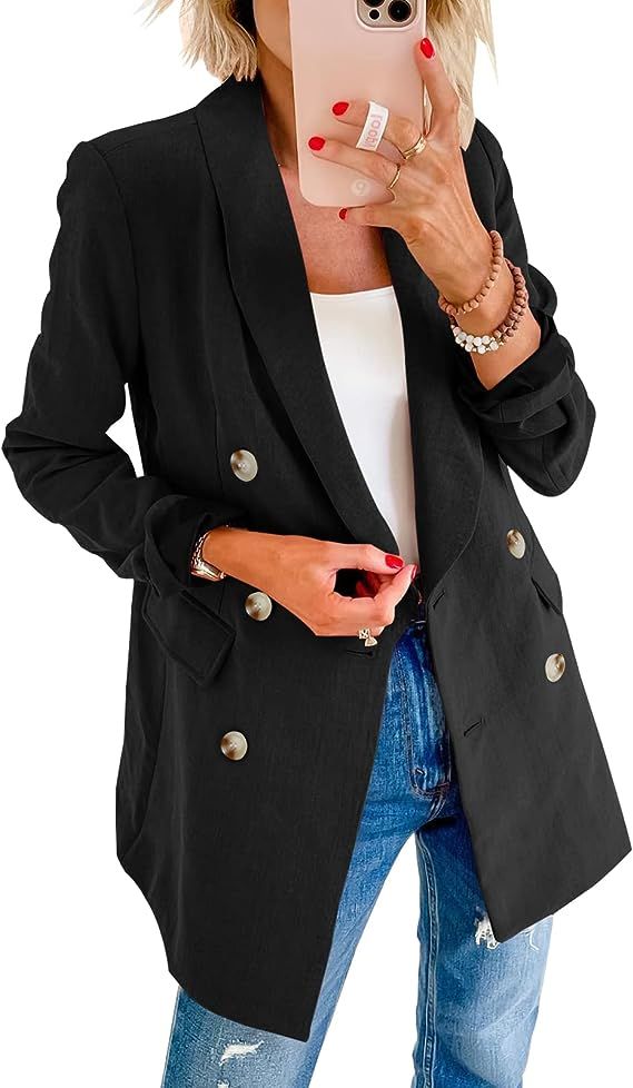 Tutorutor Womens Casual Blazers Long Sleeve Button Open Front Lapel Collar Long Blazer Work Offic... | Amazon (US)