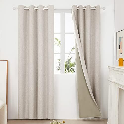 Deconovo 100% Blackout Curtains for Bedroom, Light Khaki, 52" W x 96" L, 1 Pair, Grommet Faux Linen  | Amazon (US)
